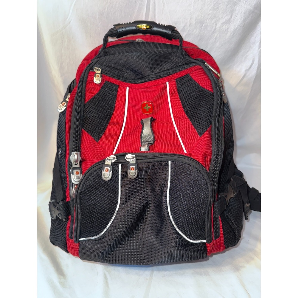 Swissgear Men's Backpack Black Red Multifunction Airflow Media Pocket Laptop Bag
